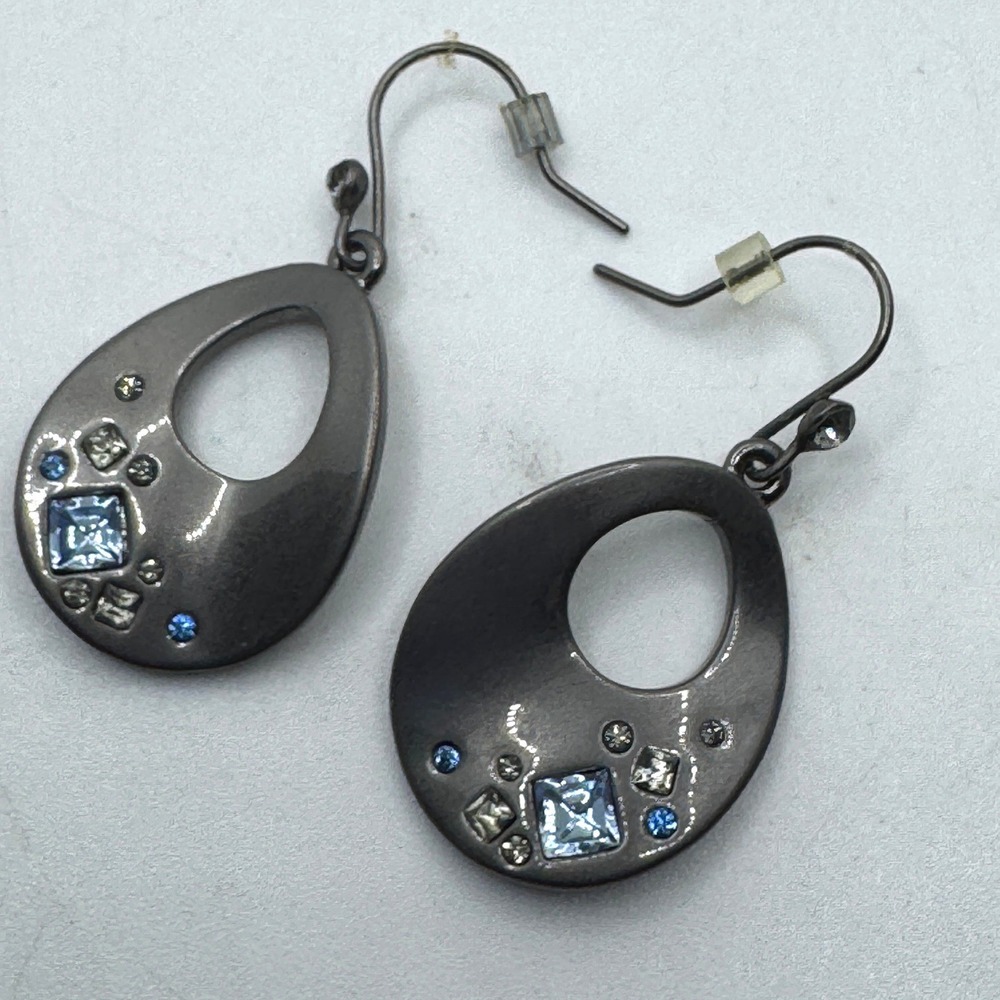 Kenneth Cole New York Gunmetal Teardrop Blue Crystal Drop Earrings